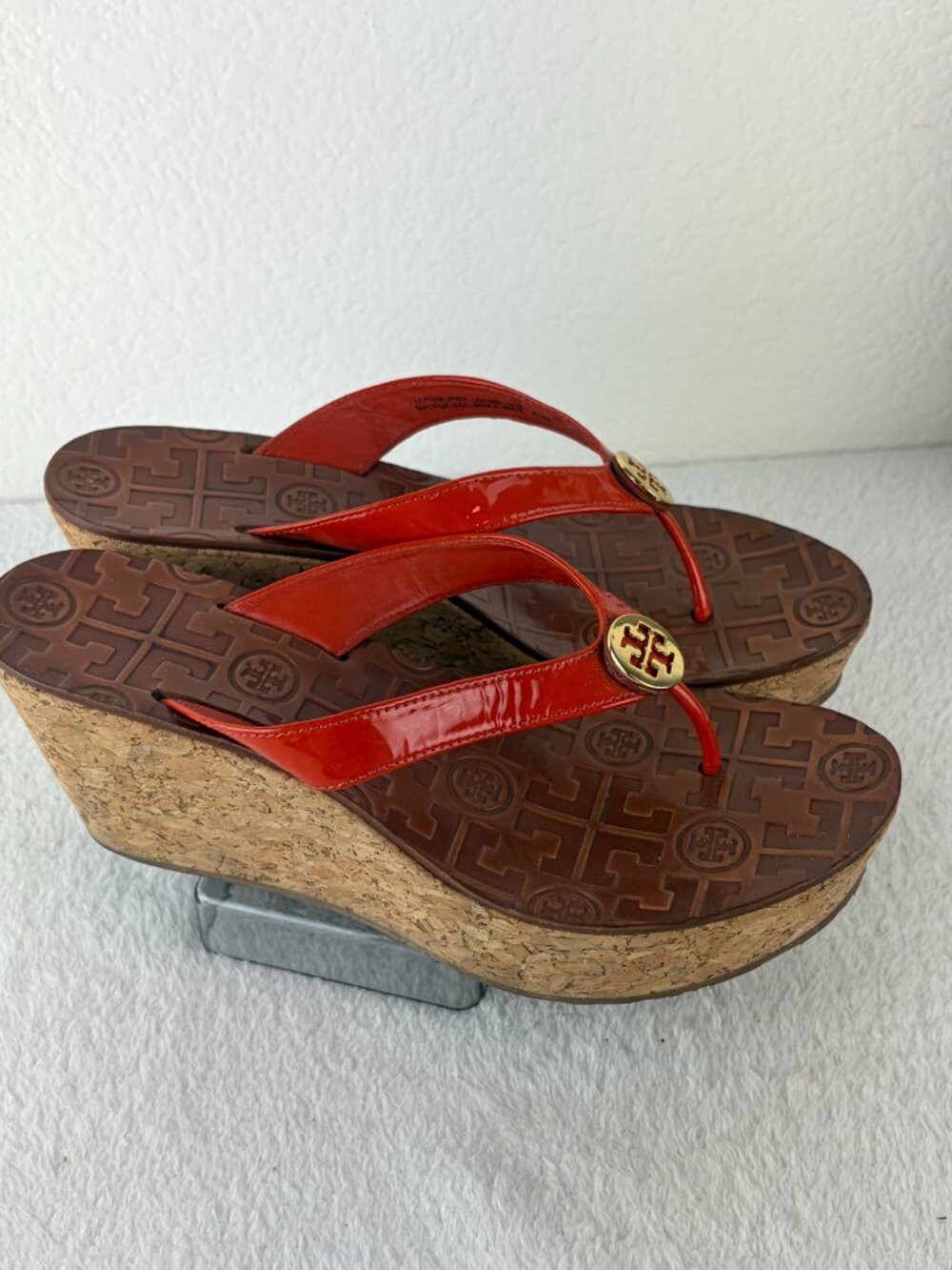 Tory Burch Thora Wedge Sandles  Orange/Brown Shoe Size 5.5M